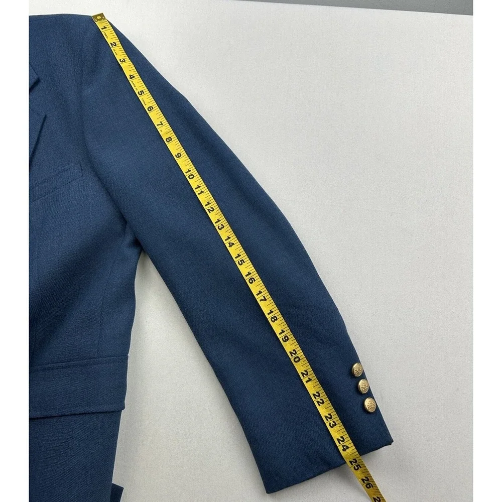 Stafford Mens 42R‎ Blue Solid Sport Coat Wool Poly Blazer Jacket Gold Button USA